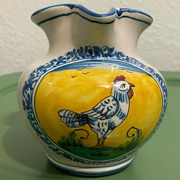 Source Unknown Other - 🖤 Italian Ceramic Rooster Chicken Pitcher Hand Painted Italy  (Marked)